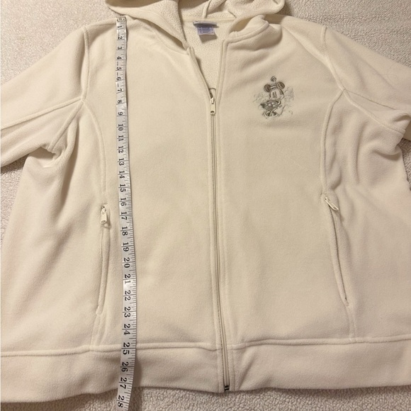 Disney Parks Minnie Mouse Embroidered Fleece Zip Up Hooded Jacket Cream Hoodie - Picture 4 of 10